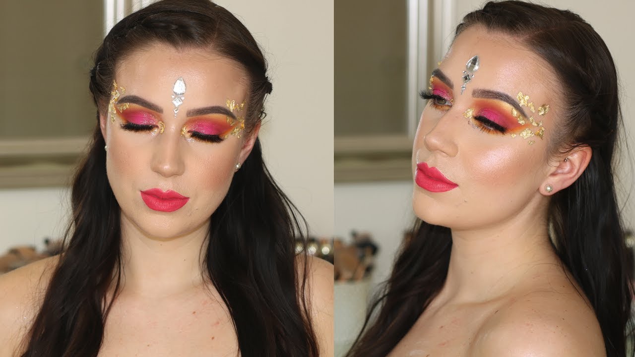 FESTIVAL MAKEUP FACE GEMS & POP OF COLOUR YouTube