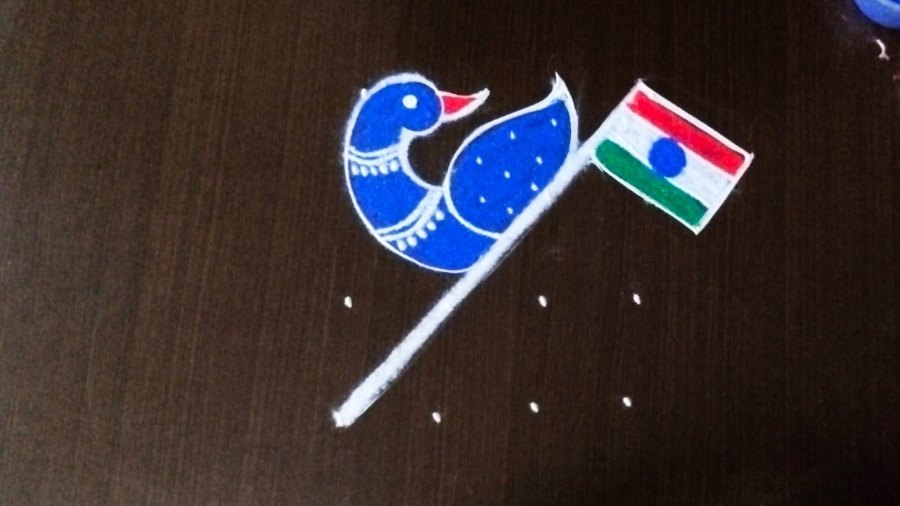 Republic day special girl rangoli/peacock rangoli design with dots/easy rangoli @nschannelrangoli