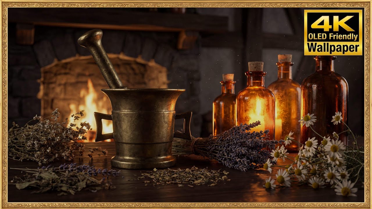 Samsung Frame TV Art 4K - Apothecary Herbs - Cozy Cottage Core