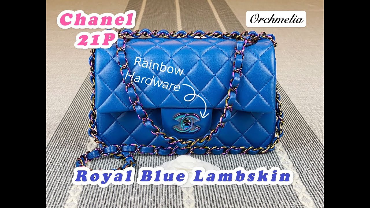 Chanel 21P Royal Blue Lambskin Mini Size Classic Flap with Rainbow