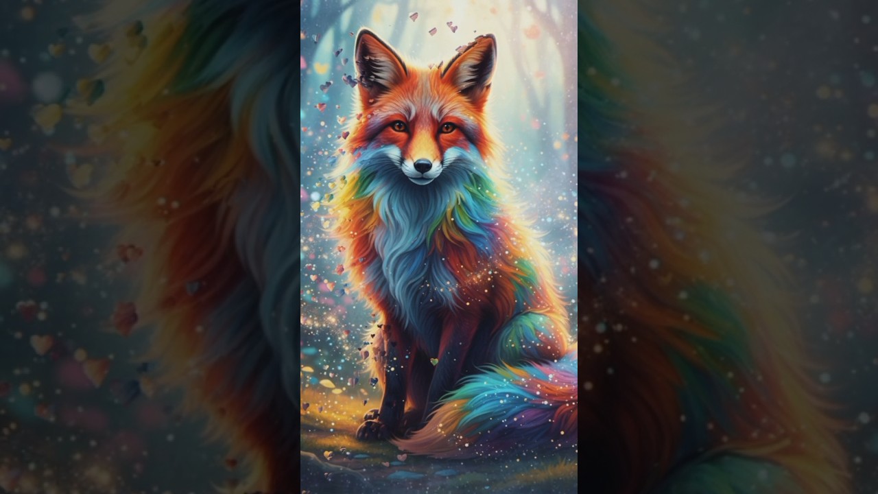 Magical Rainbow Fox in Enchanted Forest – Fantasy Animal Art