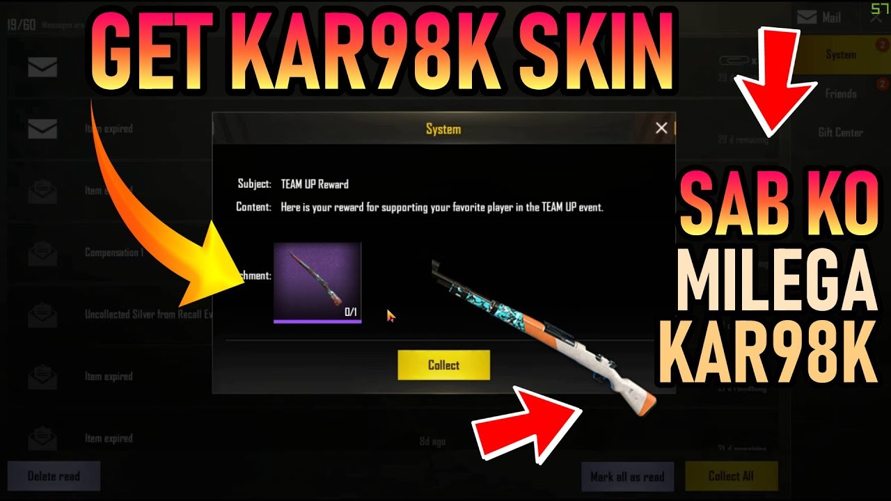 GET KAR98K GUN SKIN FREE IN PUBG MOBILE NEW SECRET TRICK TO GET KAR98K