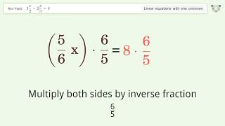 Linear equation with one unknown: Solve 3x/2-2x/3=8 step-by-step solution