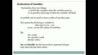 Declaration of Variables, Assigning Values to Variables
