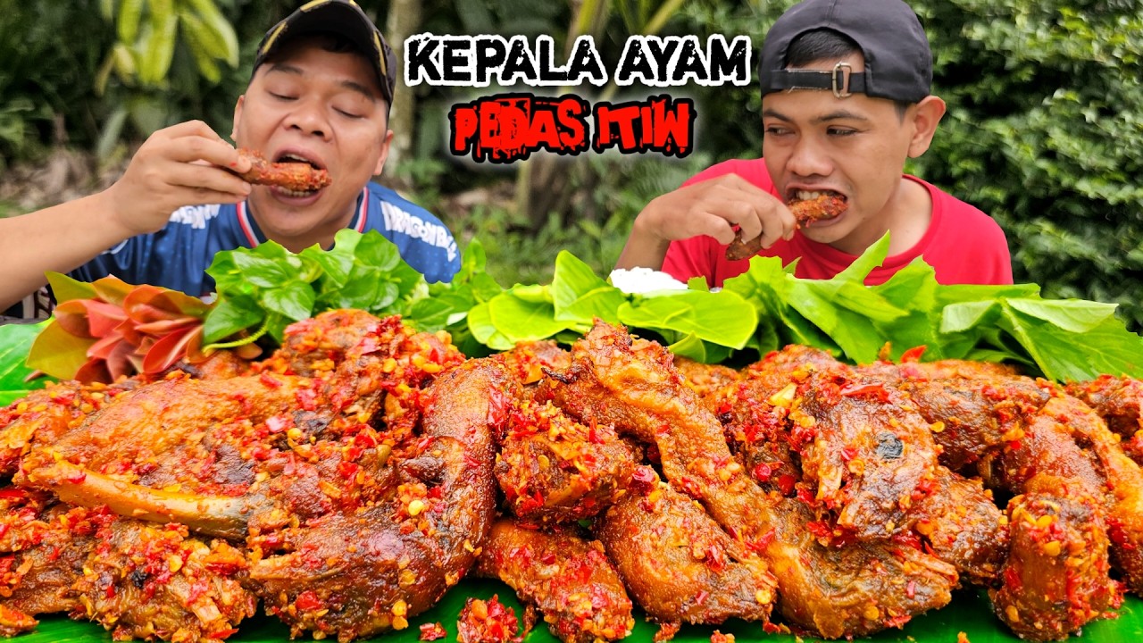 MENU FAVORIT ! MUKBANG 2KG KEPALA AYAM PEDAS ITIW + LALAPAN MENTAH, NGALIMED