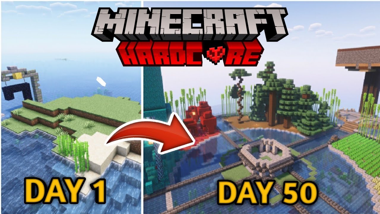 WE Survived 50 Days on a SURVIVAL ISLAND in Minecraft Hardcore - YouTube