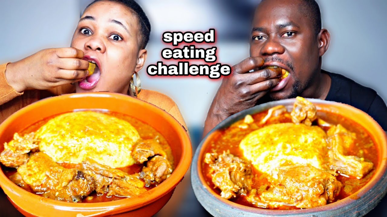 Скоростной конкурс по поеданию еды | фуфу с супом из окро и шпината (мукбанг) ​​| Африканская кух...