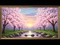Cherry Blossom River at Sunset 🌸 Peaceful Spring 4K TV Wallpaper
