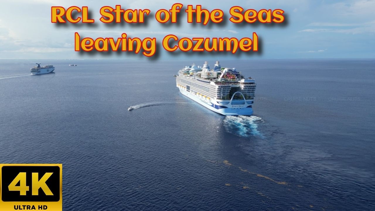 Star leaving Cozumel Cruise ship drone