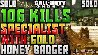 COD: Ghosts - *SOLO* 106 KILLS w/ GOLD HONEY BADGER on "PLAYSTATION 4" on "STRIKEZONE" (Ghosts 100+)