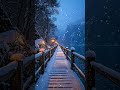 Silent Winter Cabin by a Frozen Lake | Peaceful Snowfall Night Scene