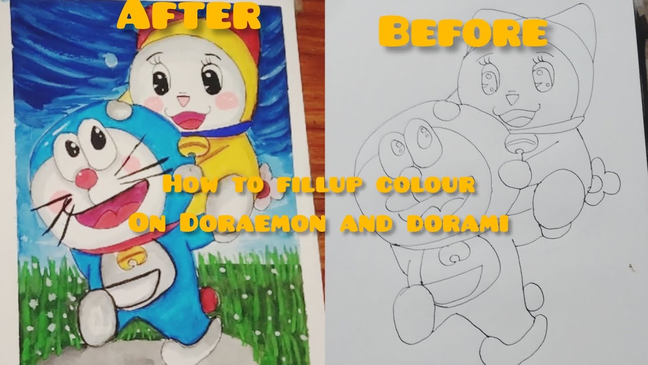 How to fillup colour on Doraemon and dorami 💖✨| Art| colour fillup | love 💓 |sister and brother