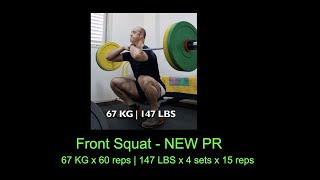 67kg 147lbs Front Squat - 67 KG x 60 reps 147 LBS x 4 sets x 15 reps