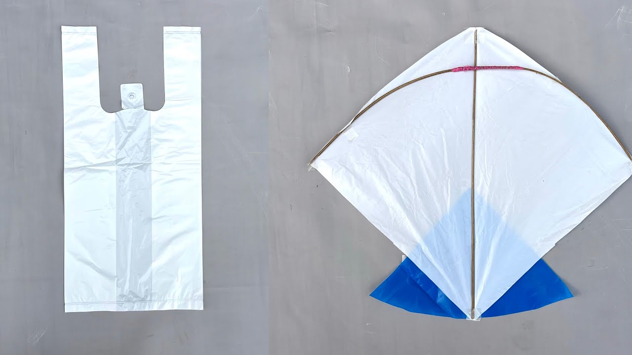 How To Make A Kite With Plastic Bag Shopper || Broom Sticks & Kite Making At Home With simple Steps 