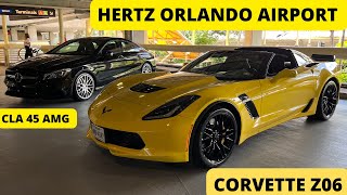 Hertz Car Rental  Orlando Airport (MCO)  April 2022  A Side  Corvette Z06, Mercedes CLA 45 AMG