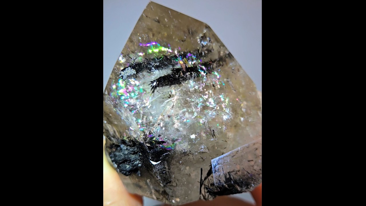 Black tourmaline inclusion smoky quartz with rainbows - RT1457