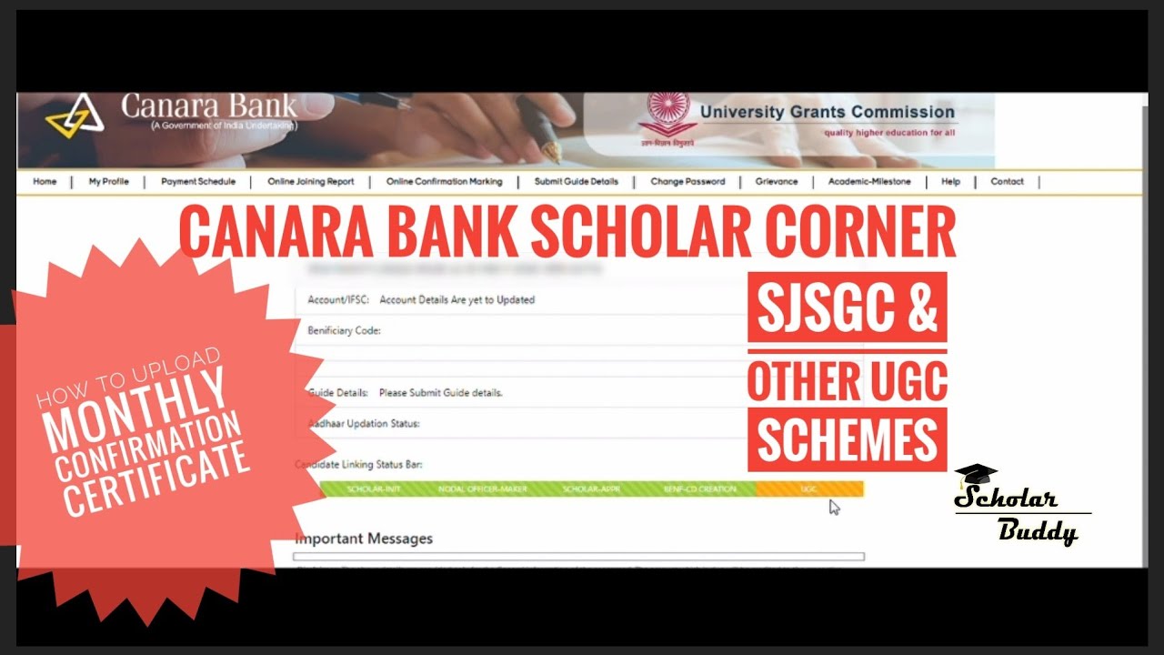 Canara Bank Scholar Corner How to upload Monthly Confirmation