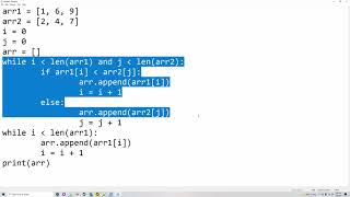 Merging two sorted arrays | Python coding