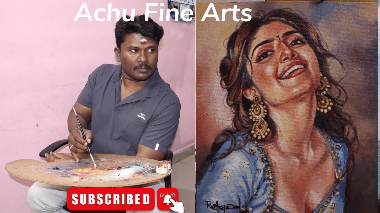 Acrylic Portrait Painting | Smiling Girl | Achu Fine Arts | Artist R. Achudan