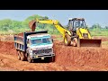 Kirlosker JCB Backhoe Loading Mud in Tata 2518 Truck For Making Fishing Pond