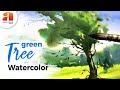 Watercolor Tree Painting  | Green Tree Watercolors | जल रंग चित्र