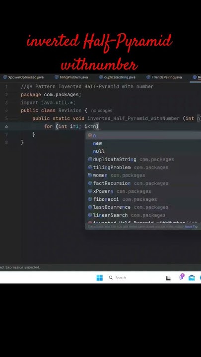 java inverted half pyramid with number#codes#learning #programming#java ...