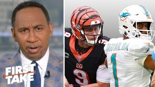 FIRST TAKE | Stephen A. 100% trust Tua Tagovailoa over Joe Burrow - Dolphins at Bengals Week 4