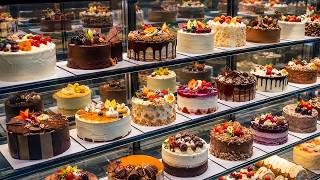 Cream Cakes Made Fresh in a Busy Bakery Satisfying Baking Process