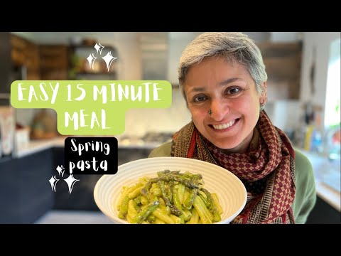 DELICIOUS 15 MINUTE MEAL  Spring asparagus, onion, pesto pasta ready in minutes  Food with Chetna