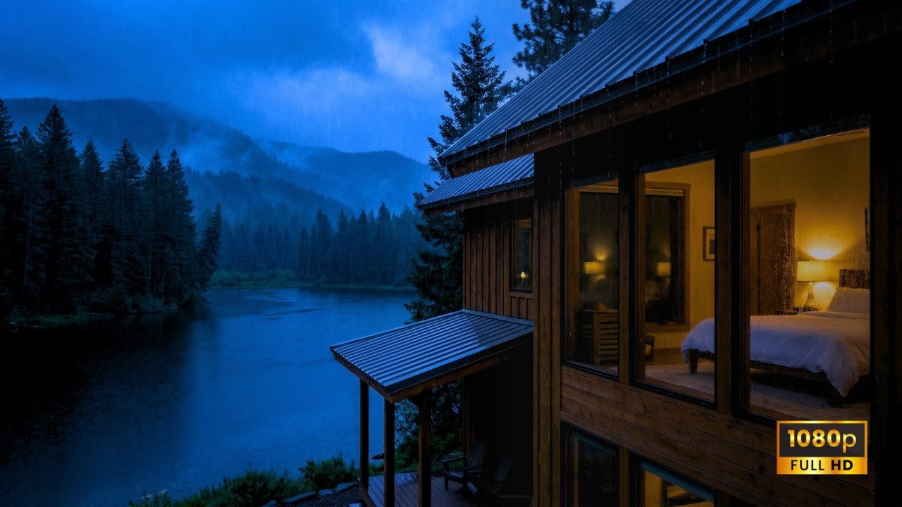 Heavy Rain at a Lakeside Cabin 🌧 | Pine Forest Rain Sounds for Deep Sleep (No Thunder)