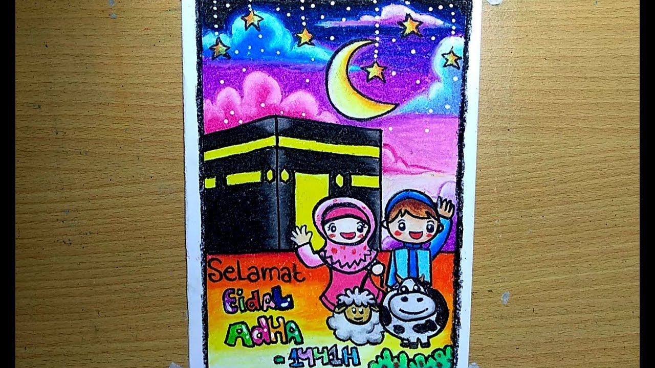  Cara  menggambar  dan mewarnai poster tema hari raya 