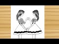 BFF Drawing - Two best friend girl drawing/ easy drawing for beginners/ Friendship day drawing/Art