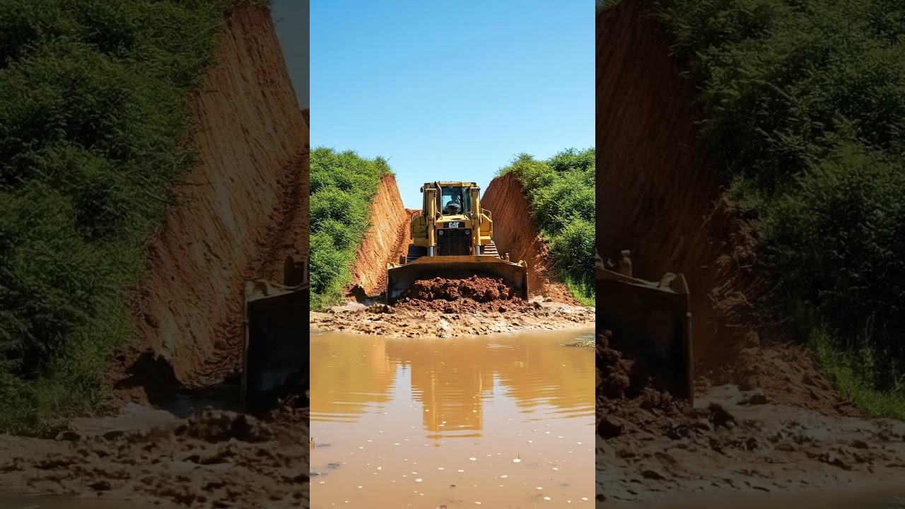 Bulldozer Plowing Through Water Like a Boss 