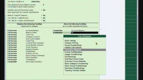 user password setup in tally