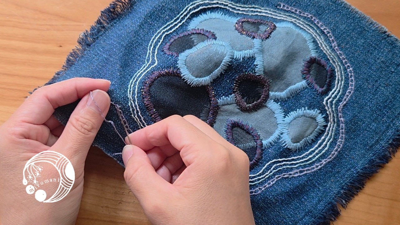 Embroidery artwork using indigo dye and organza 02 | The process