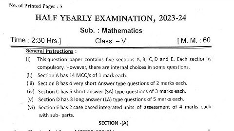 Class-6 MATHS / Half Yearly Exam Question Paper / CBSE / KV Kendriya Vidyalaya Students