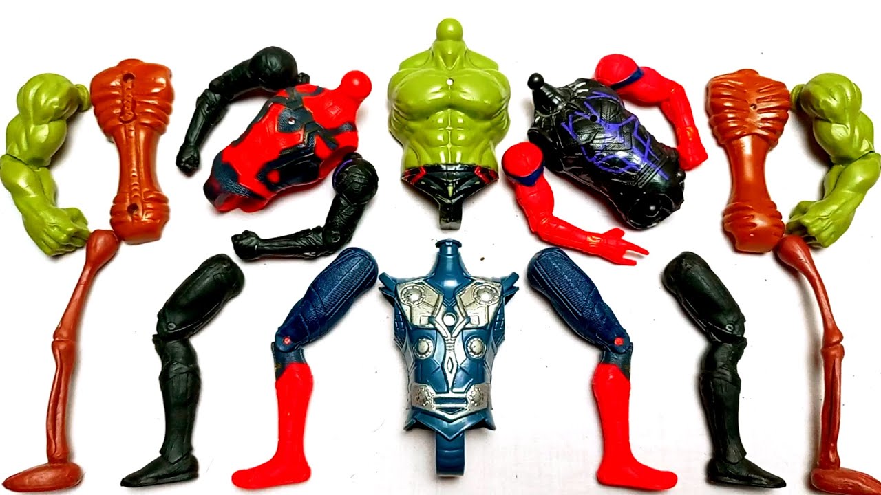 AVENGERS TOYS MARVEL'S SPIDERMAN HULK BLACK PANTHER THOR AND SIREN HEAD ASSEMBLE VIDEO TOYS 
