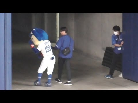 ドアラ　帰り際にバックヤードでガッツポーズ　延長12回サヨナラ勝利で超ハイテンションのドアラ　見ているこちらまで幸せな気持ち！　中日ドラゴンズVS横浜DeNAベイスターズ　2023.8.27