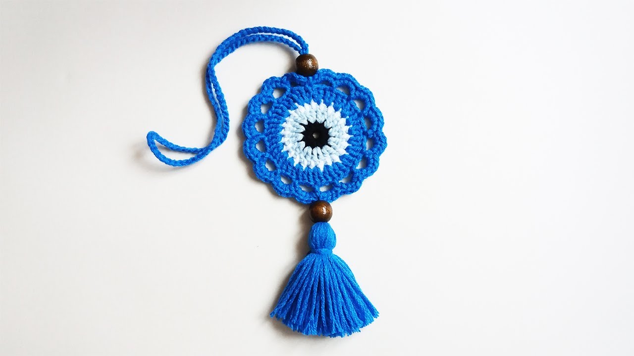 how to crochet a Pendant evil eye | crochet evil eye pendant tutorial