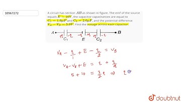 A circuit has section `AB` as shown in figure. The emf of the source equals `E=10V`, the capacit...