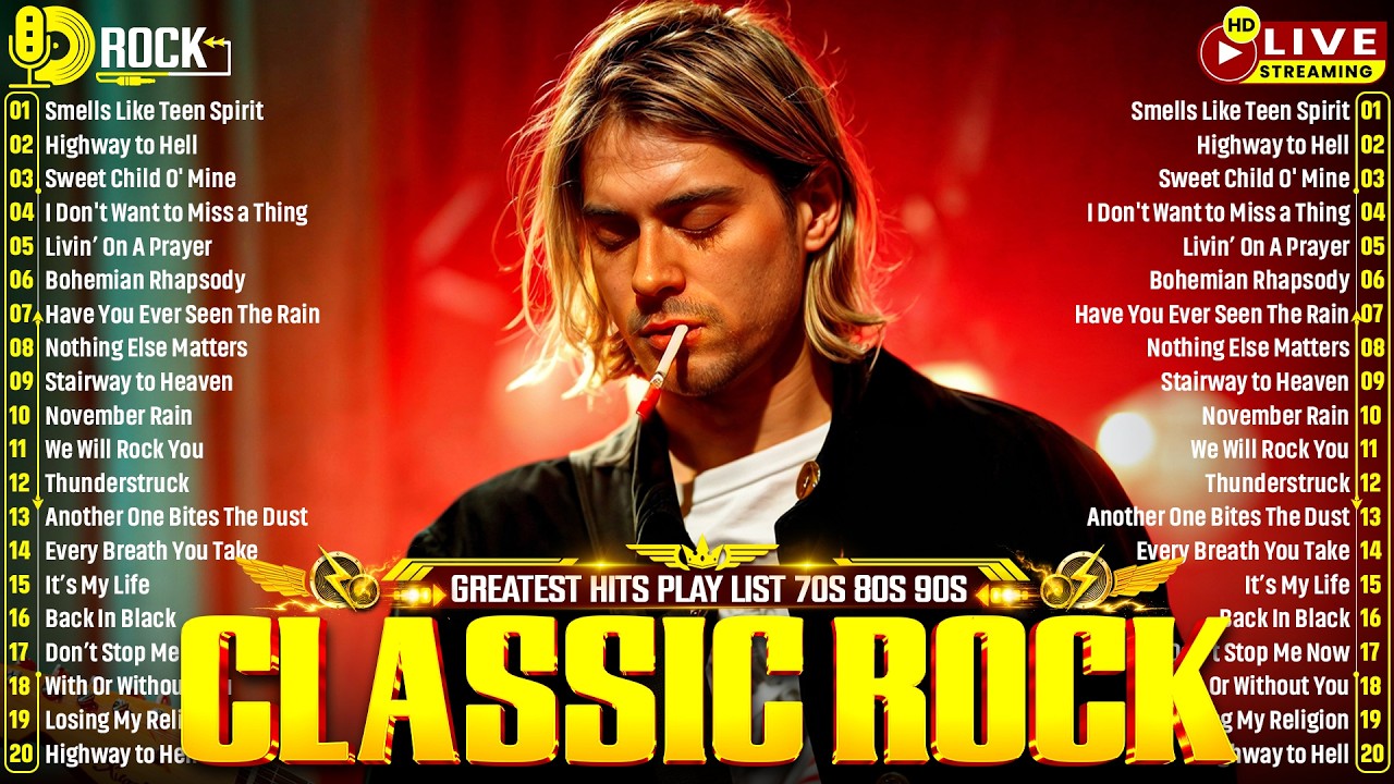 Nirvana, Led Zeppelin, Bon Jovi, Aerosmith, U2, ACDC - Classic Rock Songs 70s 80s 90s Full Album