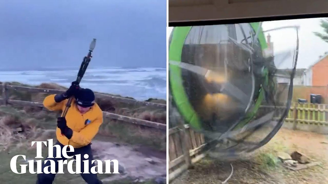 Trampoline goes flying as Storm Éowyn hits UK and Ireland