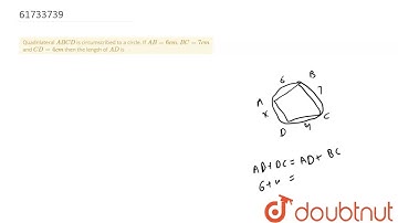 Quadrilateral `ABCD` is circumscribed to a circle. If `AB=6cm`, `BC=7cm` and `CD=4cm` then the