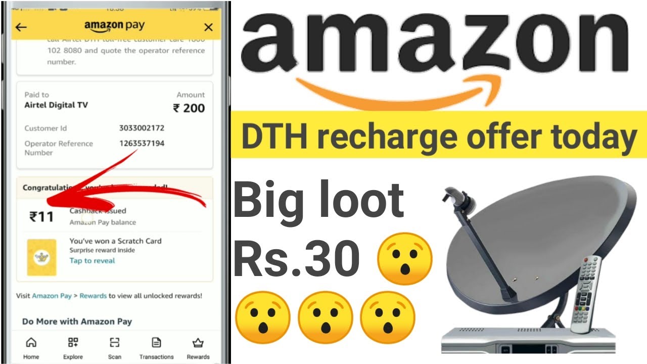 Amazon dth recharge offer today | Amazon New DTH offer 2022 cashback Rs.30