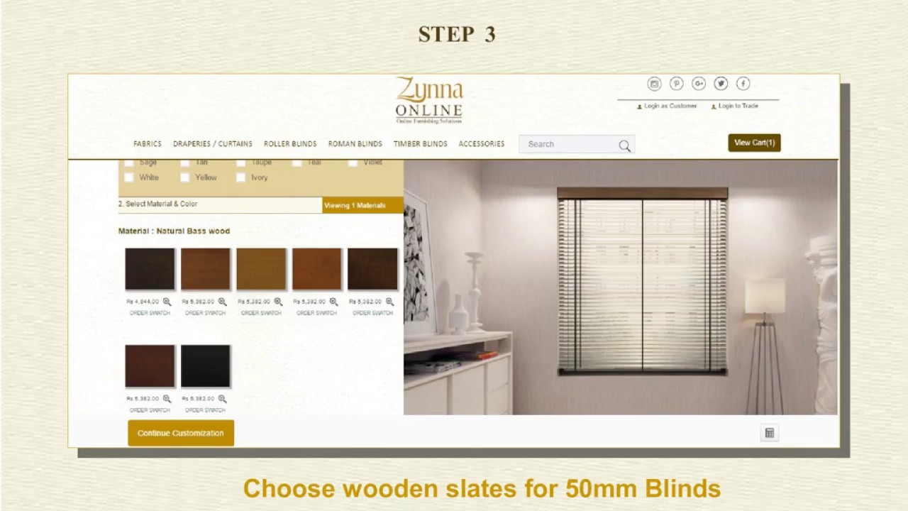 Zynna Online: Step by step Customization of Timber Blinds 50mm