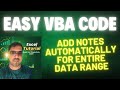 How to add New Note for all data at once using vba code in excel