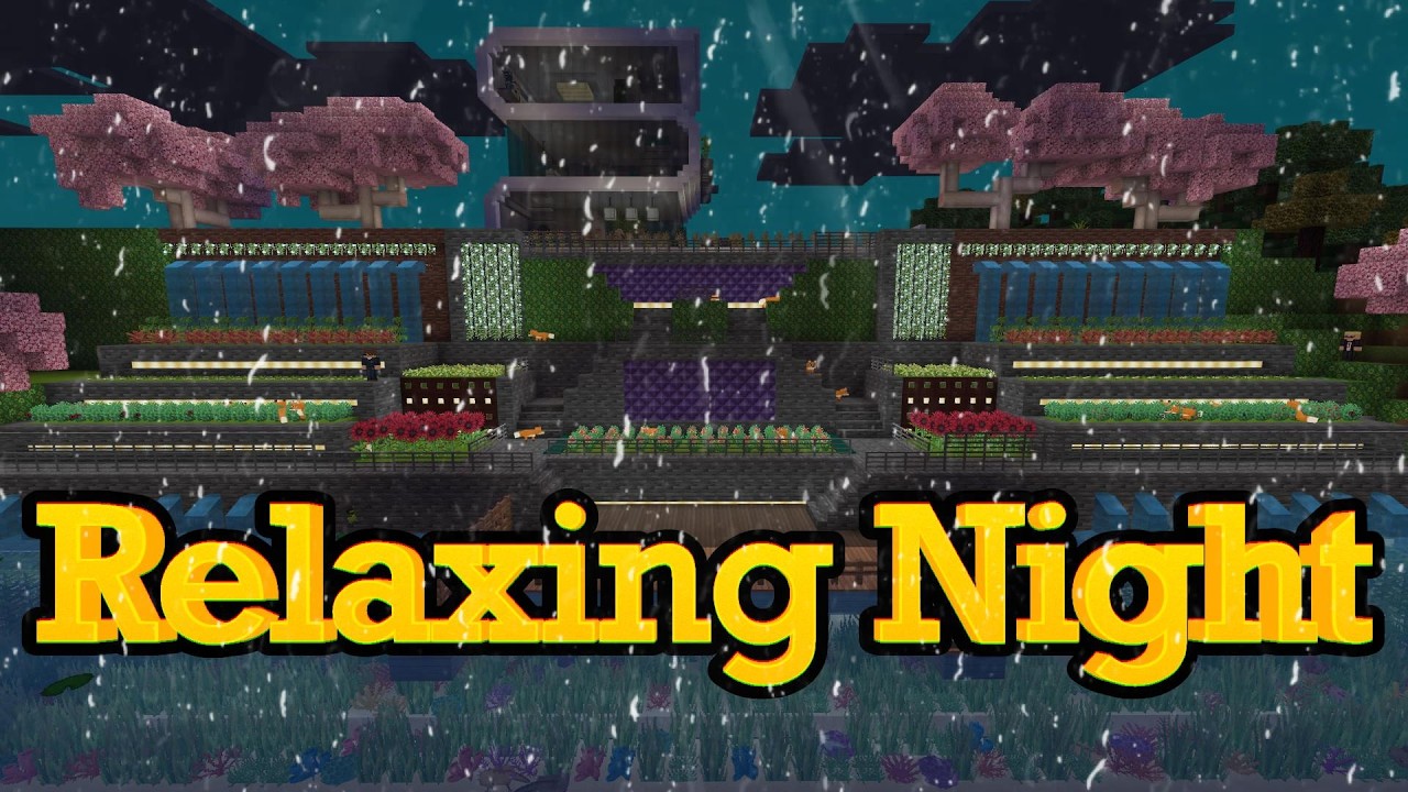 Minecraft Sakura Rain by the Ocean 🌧 Deep Sleep Ambience | Night Waves & Water Garden