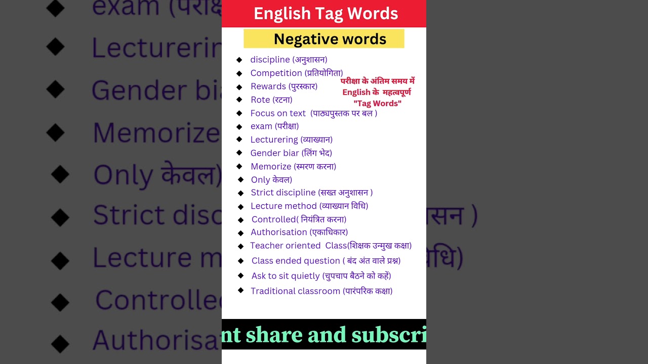 English Tag words 