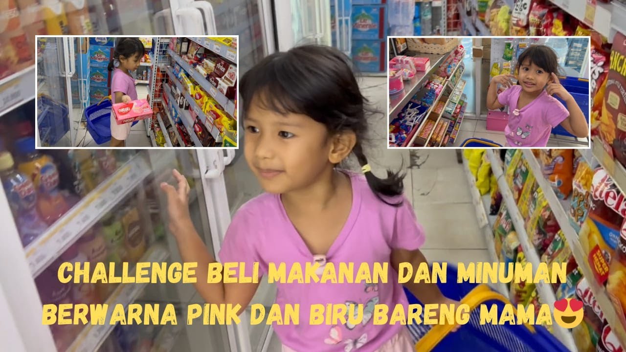 CHALLENGE BELI MAKANAN DAN MINUMAN BERWARNA PINK DAN BIRU BARENG MAMA DI INDOMARET
