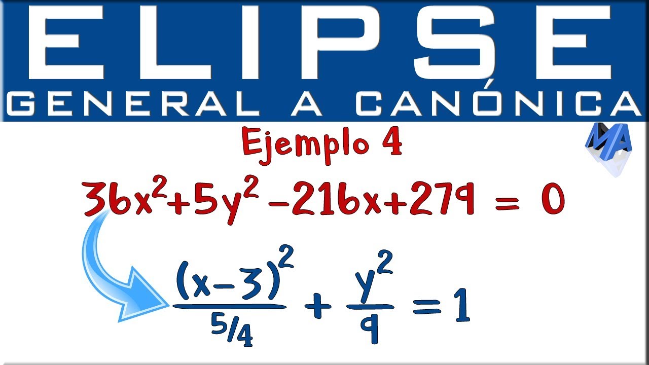 Elipse | Pasar de la ecuación general a la canónica - ordinaria | Ejemplo 4